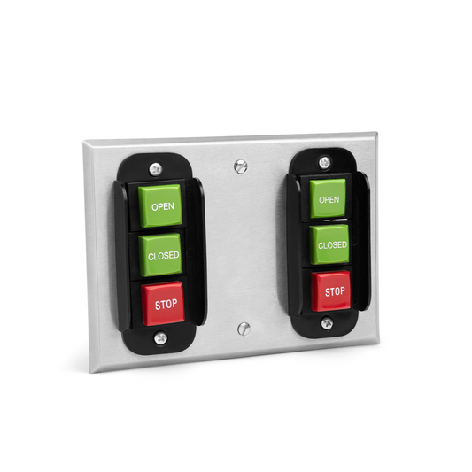 Pushbuttons on a three-gang plate